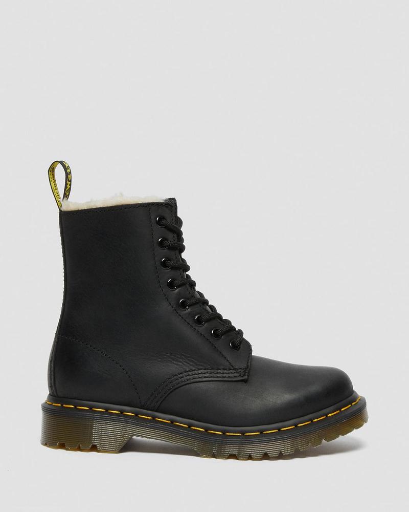 Black Women's Dr Martens 1460 Faux Fur Lined Lace Up Boots | CA 159PJJ